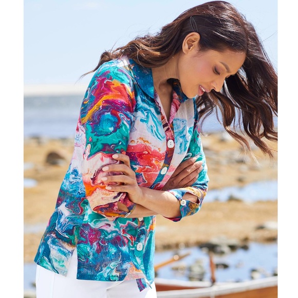 Parsley & Sage Multicolored 3/4 Sleeve Button Down Shirt - Picture 4 of 5